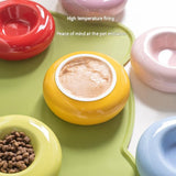 Purple Ceramic Pet Donut Bowl - 50ml  Food Dish for Cats and Small Dogs - Non Slip Base, Easy Clean Glaze, Compact Snack Feeder, Pastel Colours, Home and Travel Use - Top-Down View