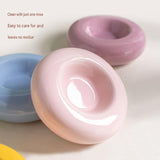 Purple Ceramic Pet Donut Bowl - 50ml  Food Dish for Cats and Small Dogs - Non Slip Base, Easy Clean Glaze, Compact Snack Feeder, Pastel Colours, Home and Travel Use - 45-Degree Angle