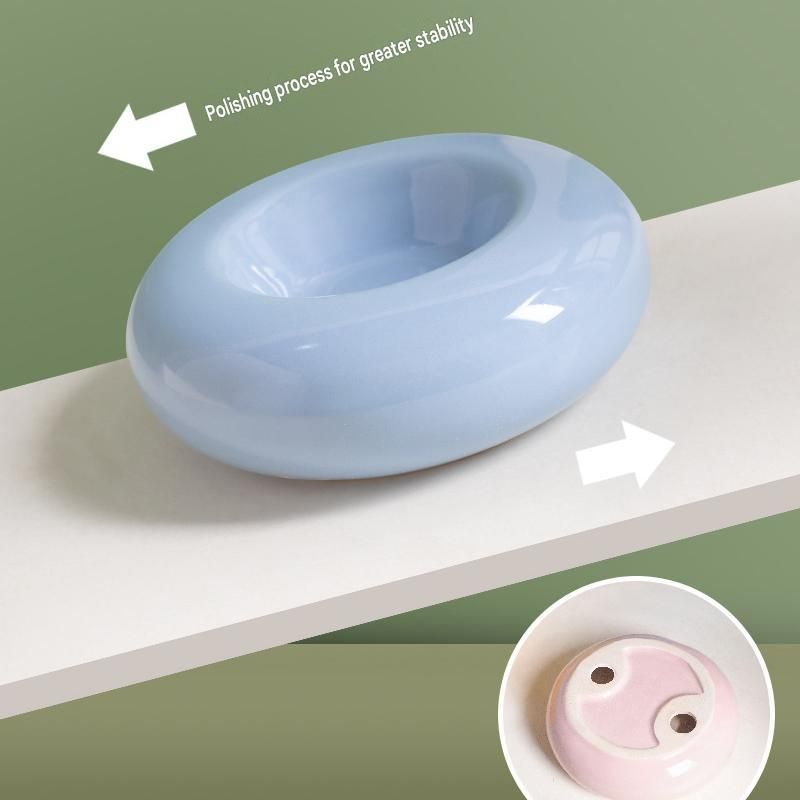 Purple Ceramic Pet Donut Bowl - 50ml  Food Dish for Cats and Small Dogs - Non Slip Base, Easy Clean Glaze, Compact Snack Feeder, Pastel Colours, Home and Travel Use