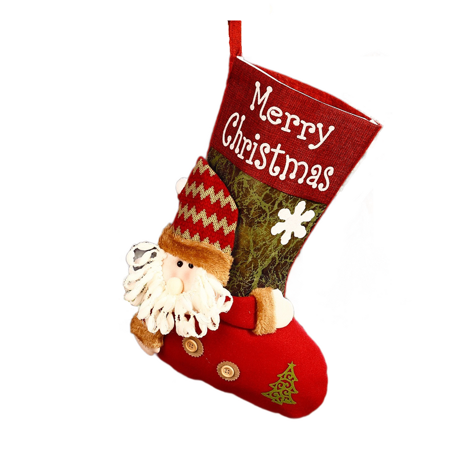 Santa-shaped Christmas stocking—45cm high fabric gift bags, suitable for decorating fireplace mantels and hanging Christmas trees