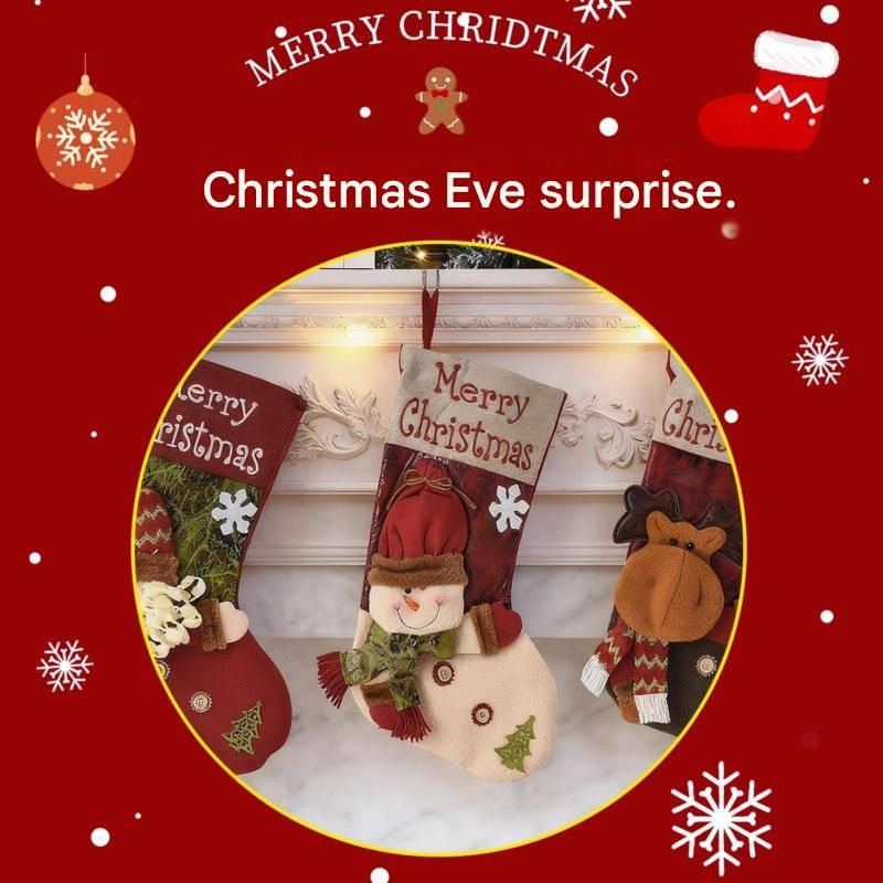 3 pack Snowman-shaped Christmas stocking—45cm high fabric gift bags, suitable for decorating fireplace mantels and hanging Christmas trees