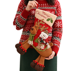 Snowman-riding-a-deer Christmas stocking - Large Plush  Hanging Gift Bag, Festive Fireplace Mantel Decor and Holiday Party Ornament