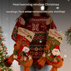 Snowman-riding-a-deer Christmas stocking - Large Plush  Hanging Gift Bag, Festive Fireplace Mantel Decor and Holiday Party Ornament