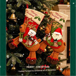 Snowman-riding-a-deer Christmas stocking - Large Plush  Hanging Gift Bag, Festive Fireplace Mantel Decor and Holiday Party Ornament