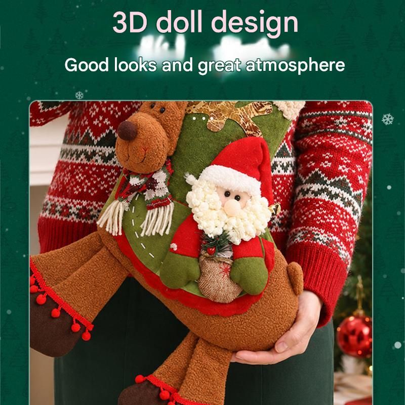 Snowman-riding-a-deer Christmas stocking - Large Plush  Hanging Gift Bag, Festive Fireplace Mantel Decor and Holiday Party Ornament