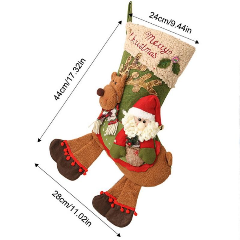 Snowman-riding-a-deer Christmas stocking - Large Plush  Hanging Gift Bag, Festive Fireplace Mantel Decor and Holiday Party Ornament