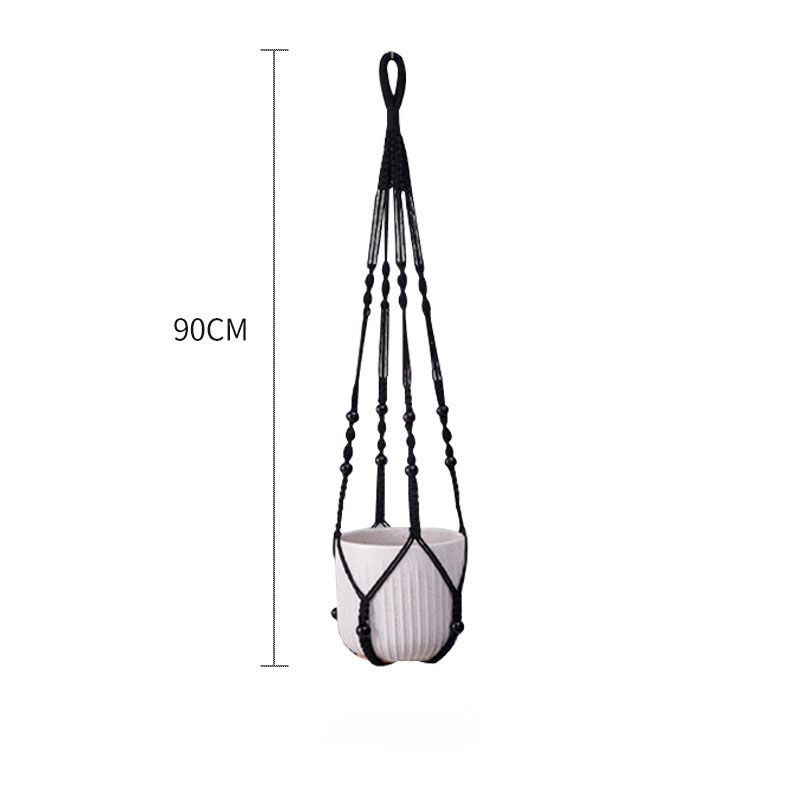 2 Pack Macrame Plant Hanger (Black)- 90cm Cotton Rope Hanging Planter Basket with Beads, Boho Home Decor for Indoor Outdoor Plants
