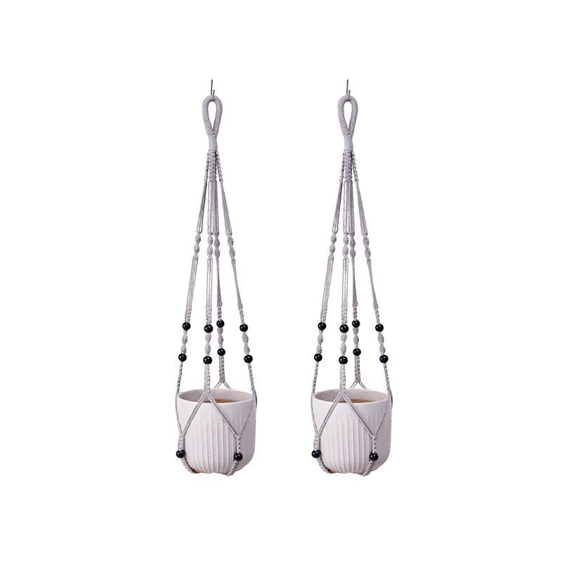 2 Pack Macrame Plant Hanger (Gray)- 90cm Cotton Rope Hanging Planter Basket with Beads, Boho Home Decor for Indoor Outdoor Plants