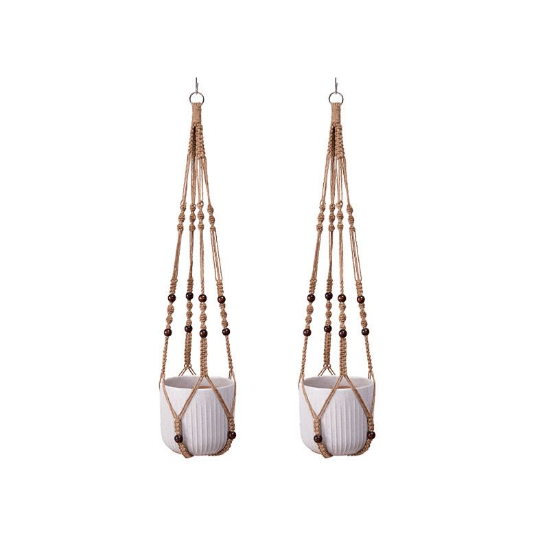 2 Pack Macrame Plant Hanger (Brown)- 90cm Cotton Rope Hanging Planter Basket with Beads, Boho Home Decor for Indoor Outdoor Plants