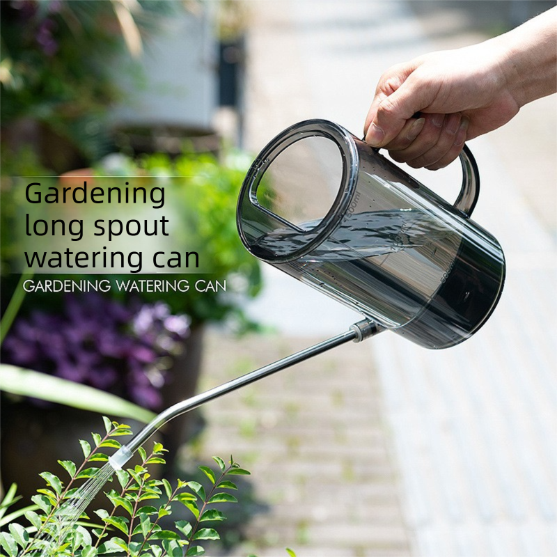 2L Green Long Spout Watering Can with Shower Head - Clear Plastic Indoor Plant Waterer for Succulents, Balcony Garden, Precise Watering Tool