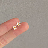 Mini Daisy Stud Earrings with Jewelry Gift Box - Cute Enamel Flower Earrings with Silver Needle, Lightweight Small Floral Earrings for Women and Girls - Side View