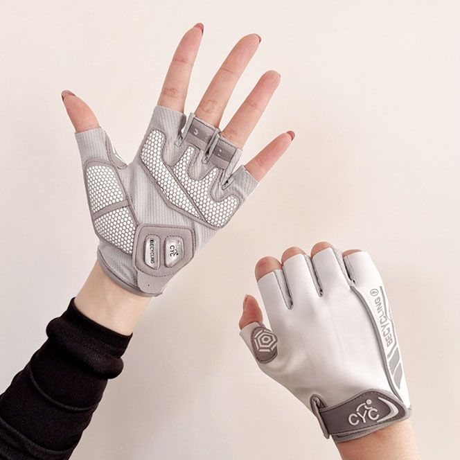 White Lightweight Cycling & Workout Gloves with Liquid Silicone Grip, Half Finger Fitness Gloves for Weightlifting, Gym Training, Cycling and Bar Exercises S Size