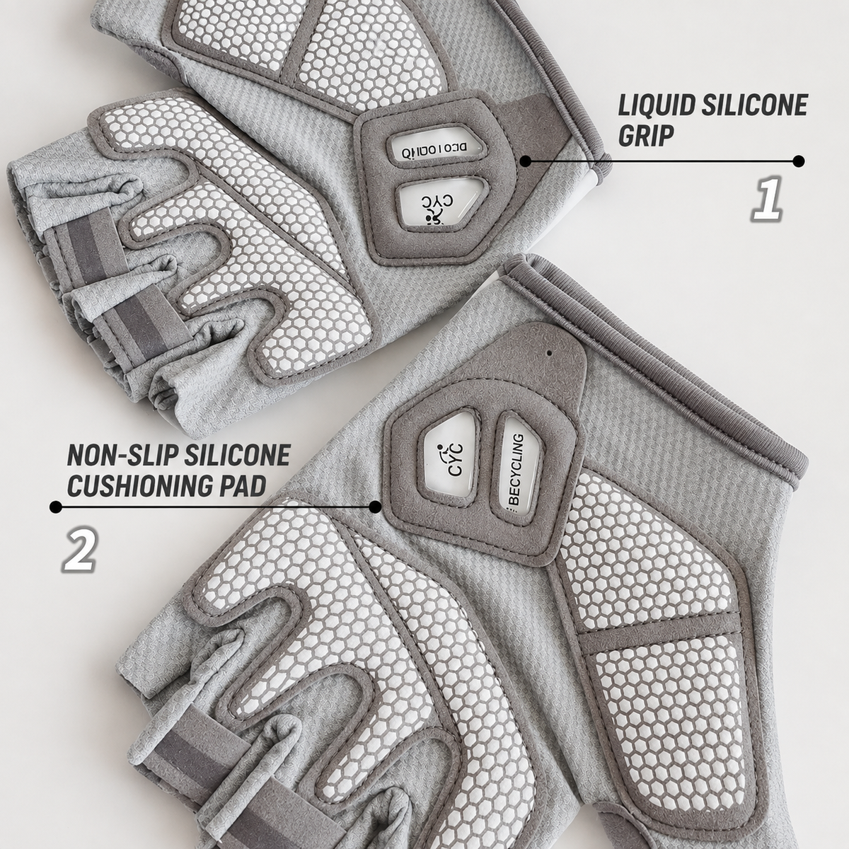 White Lightweight Cycling & Workout Gloves with Liquid Silicone Grip, Half Finger Fitness Gloves for Weightlifting, Gym Training, Cycling and Bar Exercises S Size
