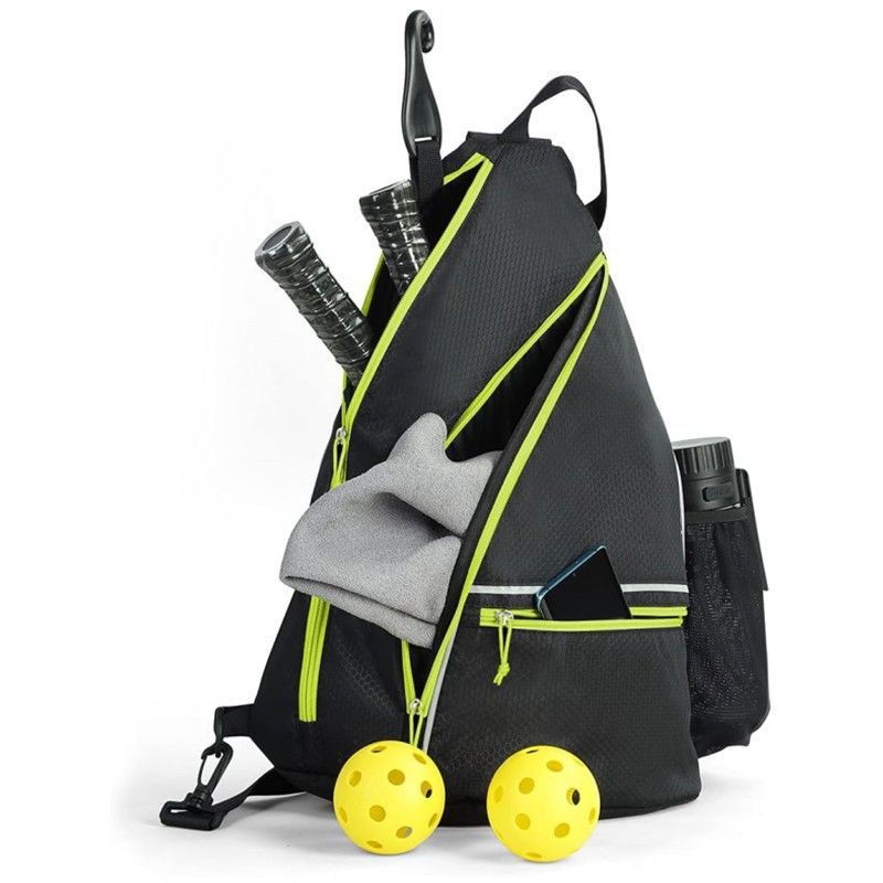 Black Pickleball Bag Backpack - Portable Paddle Bag for Pickleball, Tennis and Outdoor Sports with Multiple Pockets, Padded Compartment and Adjustable Shoulder Straps