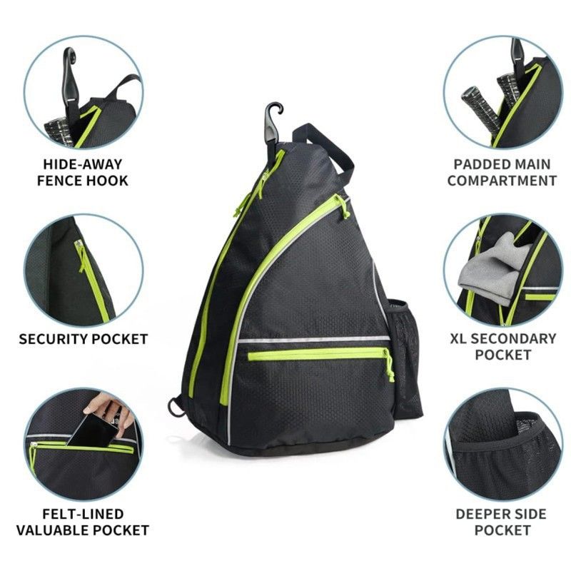 Black Pickleball Bag Backpack - Portable Paddle Bag for Pickleball, Tennis and Outdoor Sports with Multiple Pockets, Padded Compartment and Adjustable Shoulder Straps
