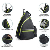 Black Pickleball Bag Backpack - Portable Paddle Bag for Pickleball, Tennis and Outdoor Sports with Multiple Pockets, Padded Compartment and Adjustable Shoulder Straps - Front View