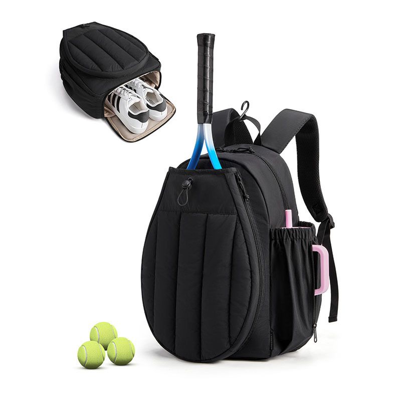 Black Tennis Backpack with Shoe Compartment - Pickleball & Badminton Racket Bag, Padded Sports Backpack with Multiple Pockets for Outdoor Training and Travel