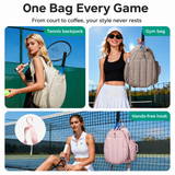 Black Tennis Backpack with Shoe Compartment - Pickleball & Badminton Racket Bag, Padded Sports Backpack with Multiple Pockets for Outdoor Training and Travel - Front View