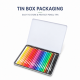 24-Colour Coloured Pencil Set - Hexagonal Drawing Pencils with Vibrant Assorted Colours, Metal Storage Tin for Sketching, Colouring, Illustration and Art