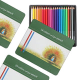 24-Colour Coloured Pencil Set - Hexagonal Drawing Pencils with Vibrant Assorted Colours, Metal Storage Tin for Sketching, Colouring, Illustration and Art - Front View