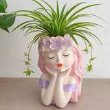 Girl Resin Planter Pot - 17 cm Decorative Flower Crown Face Planter, Creative Succulent Plant Pot for Home, Garden, Balcony and Desktop Decor
