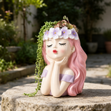 Girl Resin Planter Pot - 17 cm Decorative Flower Crown Face Planter, Creative Succulent Plant Pot for Home, Garden, Balcony and Desktop Decor