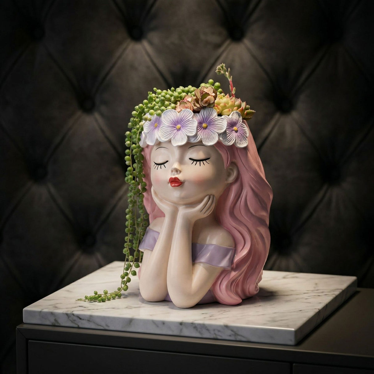 Girl Resin Planter Pot - 17 cm Decorative Flower Crown Face Planter, Creative Succulent Plant Pot for Home, Garden, Balcony and Desktop Decor