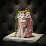 Girl Resin Planter Pot - 17 cm Decorative Flower Crown Face Planter, Creative Succulent Plant Pot for Home, Garden, Balcony and Desktop Decor - Top-Down View