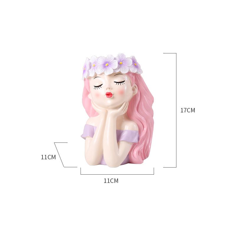 Girl Resin Planter Pot - 17 cm Decorative Flower Crown Face Planter, Creative Succulent Plant Pot for Home, Garden, Balcony and Desktop Decor