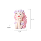 Girl Resin Planter Pot - 17 cm Decorative Flower Crown Face Planter, Creative Succulent Plant Pot for Home, Garden, Balcony and Desktop Decor - Close-Up Angle