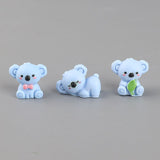 6-Pack Mini Koala Figurines - Cute 3D Resin Animal Ornaments, Assorted Designs for DIY Crafts, Desk, Car, Shelf and Small Decorative Displays - Front View