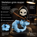 Cute Grim Reaper Figurine - 3D Printed Skeleton Display Model with Scythe and Floating Cloud Base, Halloween Desk Decor and Novelty Gift - Front View
