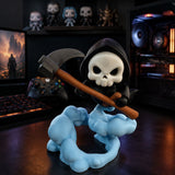 Cute Grim Reaper Figurine - 3D Printed Skeleton Display Model with Scythe and Floating Cloud Base, Halloween Desk Decor and Novelty Gift
