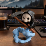 Cute Grim Reaper Figurine - 3D Printed Skeleton Display Model with Scythe and Floating Cloud Base, Halloween Desk Decor and Novelty Gift - Top-Down View