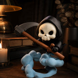 Cute Grim Reaper Figurine - 3D Printed Skeleton Display Model with Scythe and Floating Cloud Base, Halloween Desk Decor and Novelty Gift - 45-Degree Angle