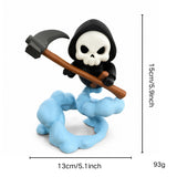 Cute Grim Reaper Figurine - 3D Printed Skeleton Display Model with Scythe and Floating Cloud Base, Halloween Desk Decor and Novelty Gift - Rear View