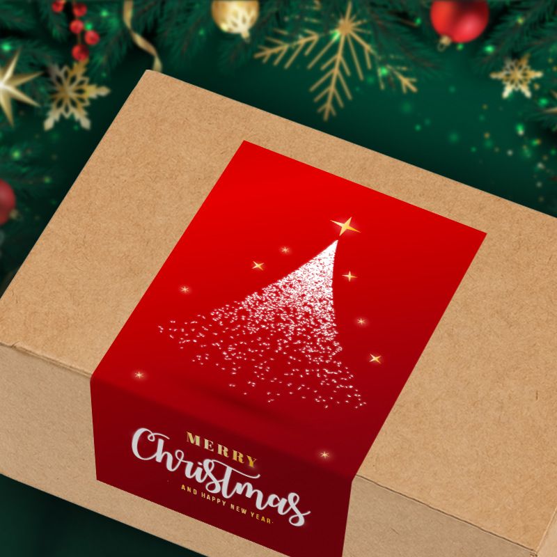 (Style 1) 50 Sheet Christmas Gift Sealing Sticker Set with 100 Stickers - 100 x 50 mm Rectangular Holiday Labels for Gift Boxes, Wrapping, Packaging and Envelopes