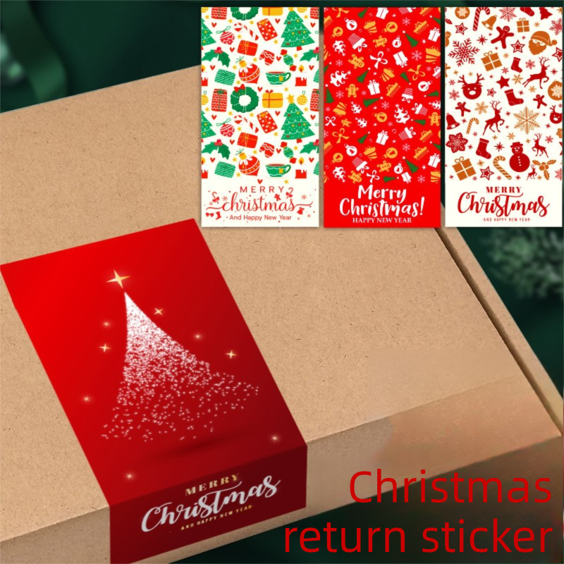 (Style 1) 50 Sheet Christmas Gift Sealing Sticker Set with 100 Stickers - 100 x 50 mm Rectangular Holiday Labels for Gift Boxes, Wrapping, Packaging and Envelopes