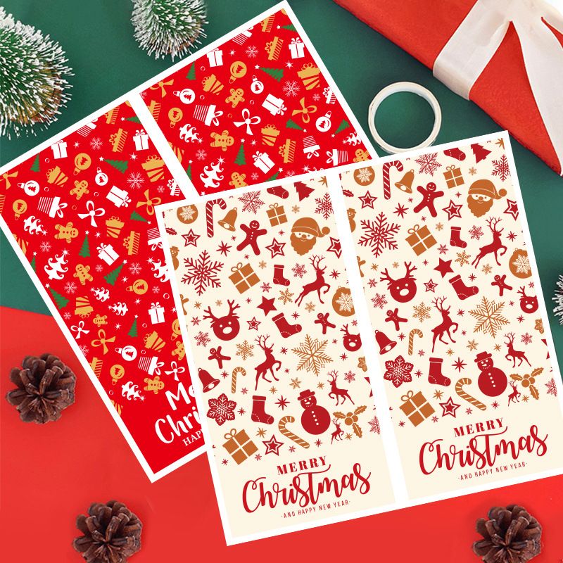 (Style 1) 50 Sheet Christmas Gift Sealing Sticker Set with 100 Stickers - 100 x 50 mm Rectangular Holiday Labels for Gift Boxes, Wrapping, Packaging and Envelopes
