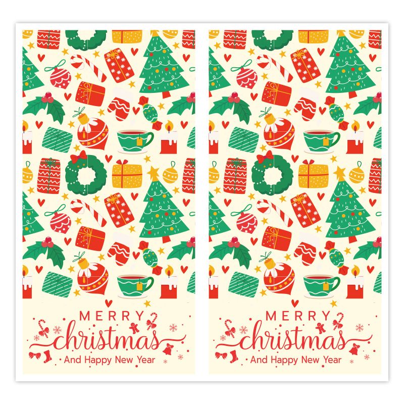 (Style 4) 50 Sheet Christmas Gift Sealing Sticker Set with 100 Stickers - 100 x 50 mm Rectangular Holiday Labels for Gift Boxes, Wrapping, Packaging and Envelopes