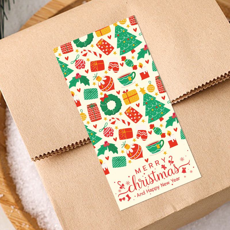 (Style 4) 50 Sheet Christmas Gift Sealing Sticker Set with 100 Stickers - 100 x 50 mm Rectangular Holiday Labels for Gift Boxes, Wrapping, Packaging and Envelopes