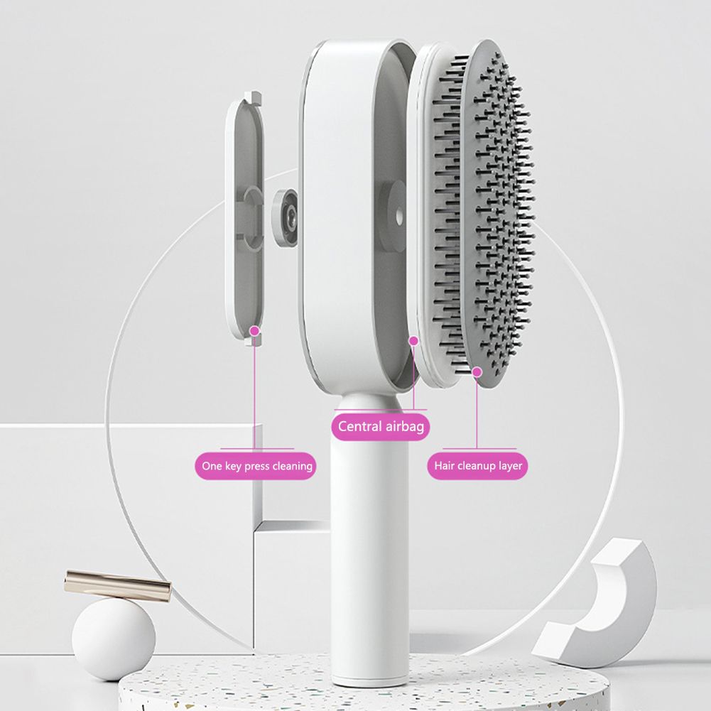 Self Cleaning Hair Brush for Women - One-Key Cleaning, Airbag Scalp Massage, Anti-Static Comb for Home & Travel Use