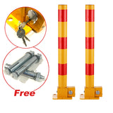 Red Parking Bollard locker Barrier Key Alike lock Fold Down Vehicle - Close-Up Angle