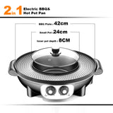 Electric 2 In 1 Non-Stick BBQ Plate Hot Pot Pan For Party Shabu Grill Barbecue 42cm - Front View