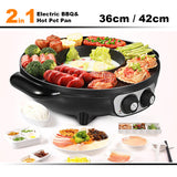 Electric 2 In 1 Non-Stick BBQ Plate Hot Pot Pan For Party Shabu Grill Barbecue 42cm - Side View