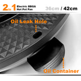 Electric 2 In 1 Non-Stick BBQ Plate Hot Pot Pan For Party Shabu Grill Barbecue 42cm - Top-Down View