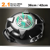 Electric 2 In 1 Non-Stick BBQ Plate Hot Pot Pan For Party Shabu Grill Barbecue 42cm - 45-Degree Angle