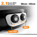 Electric 2 In 1 Non-Stick BBQ Plate Hot Pot Pan For Party Shabu Grill Barbecue 42cm - Rear View