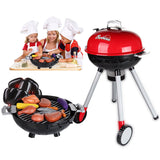 Kids BBQ Pretend Play Cooking Set Sausages Utensils Barbecue Grill Toy Cooker - Top-Down View