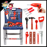 Tool Box Work Bench With Battery Operated Drill Set kids Pretend Play Toy 55pcs - Front View